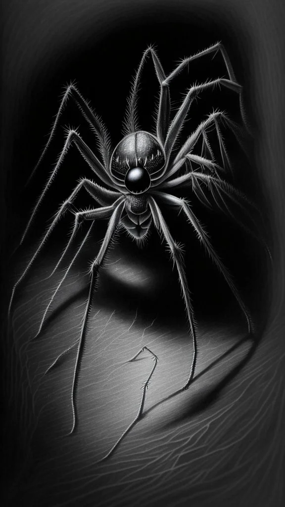 pencil drawing of a spider. Spooky, scary, halloween, realistic, black paper