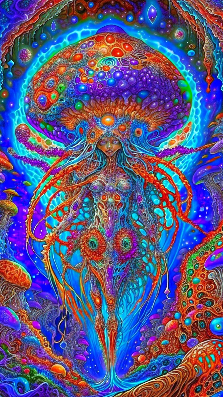 beautiful .bones. A jellyfish Cosmic robot developed .Fantasy, perfect anatomy, Coral trees, alien fruits ..fantasy, vibrant digital art professional award winning masterpiece, oil on canvas Atmospheric extremely detailed Josephine Wall