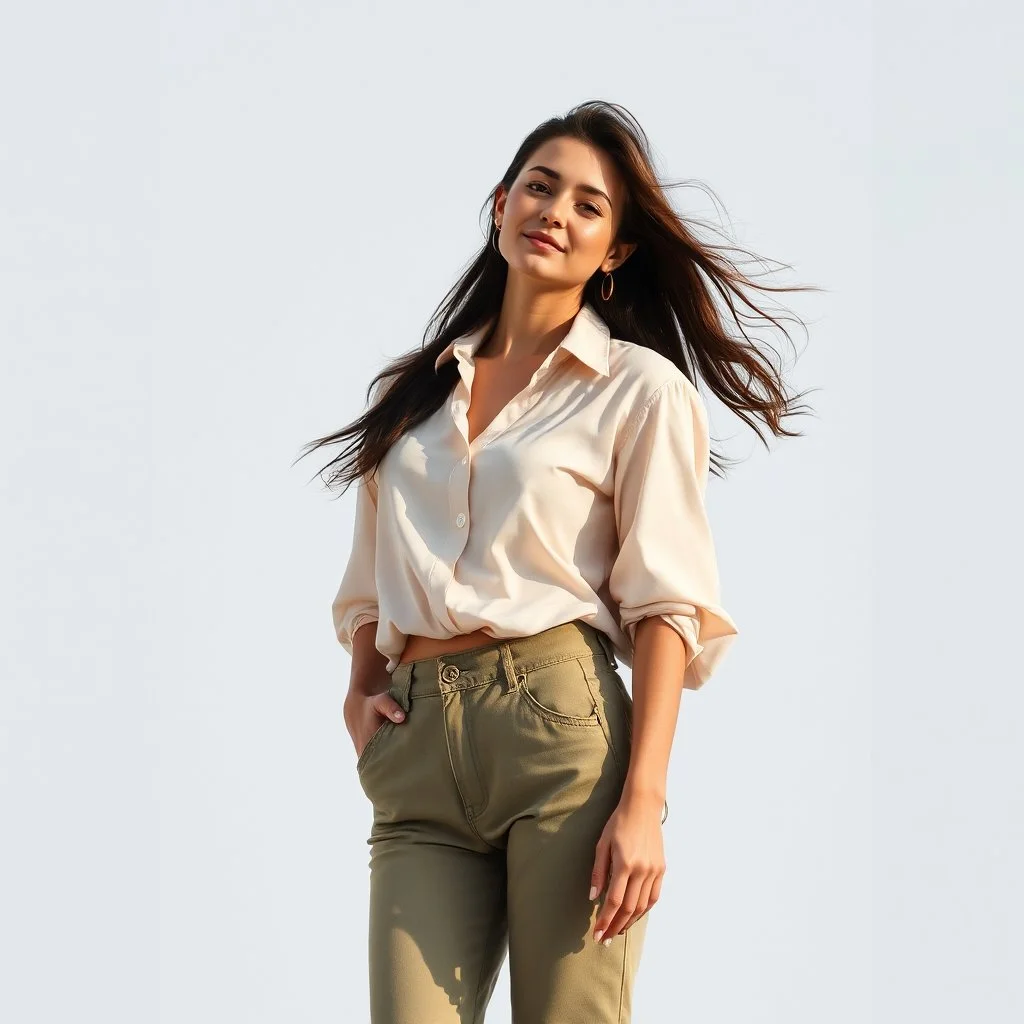 full body young lady in pants an blouse