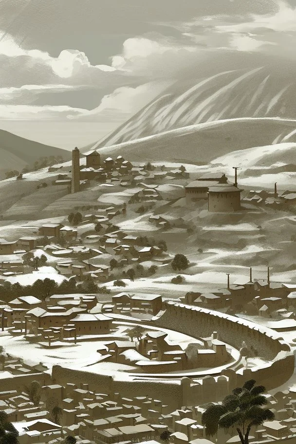 The circular walled town itself was placed upon a hill, with snowy plains stretching in all directions. There were three gates: north, south, and east. City Hill sat just outside the wall to the northeast of the city.