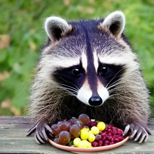 mapache comiendo uvas