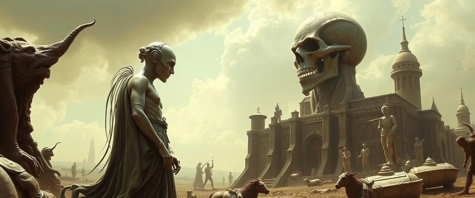 the world is a harsh place but if you behave you can do well, in the style of Nerdrum and Rembrandt, Escher and Giger