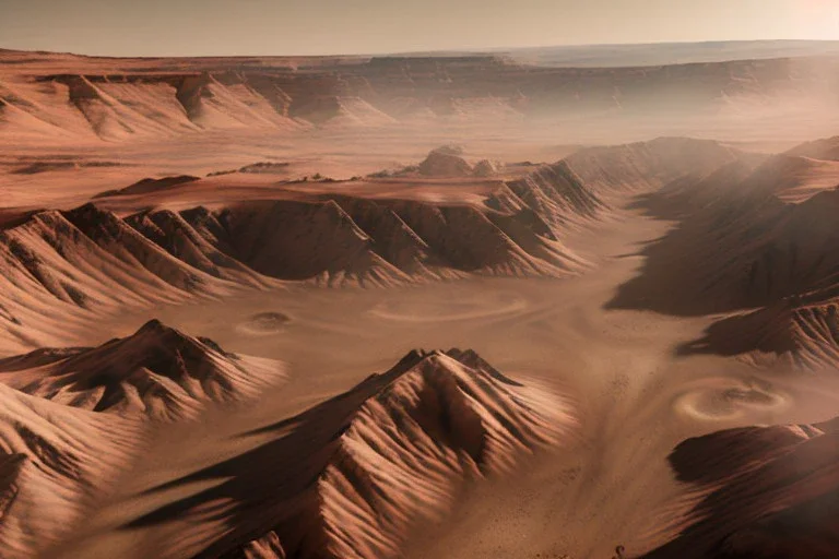 Extreme long shot, Birds Eye view, mars skyline, smooth, god rays, unreal engine 5, ray tracing, RTX, lumen lighting, ultra detail, volumetric lighting