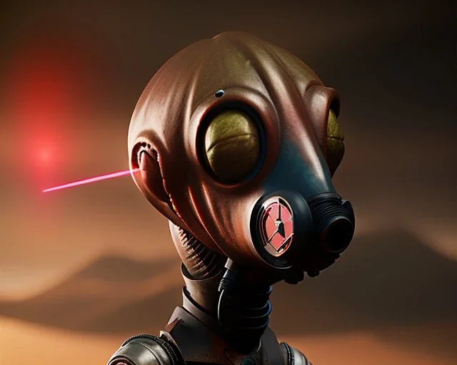 Alien, gas mask, holding laser, hands, Mars, metal, hammerhead