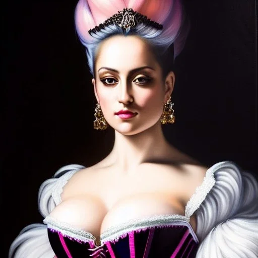 Ultra detailed fullbody Portrait in oil on canvas of beautiful busty veronica franco tintoretto with Dynamic CottonCandy Filigree Hair,intense stare,wearing tight corset,extremely detailed digital painting, extremely detailed face,crystal clear Big eyes, mystical colors ,perfectly centered image, ,perfect composition, rim light, beautiful lighting,masterpiece,16k, stunning scene, raytracing, anatomically correct, in the style of robert e howard and Ken Kelley and Ohrai Noriyoshi and Simon Bisley