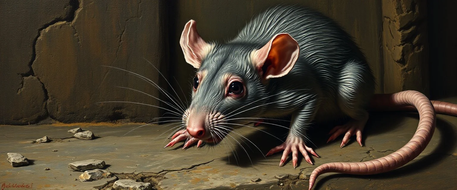 anxious rat lurks here.., painted by Rembrandt, Escher and Giger
