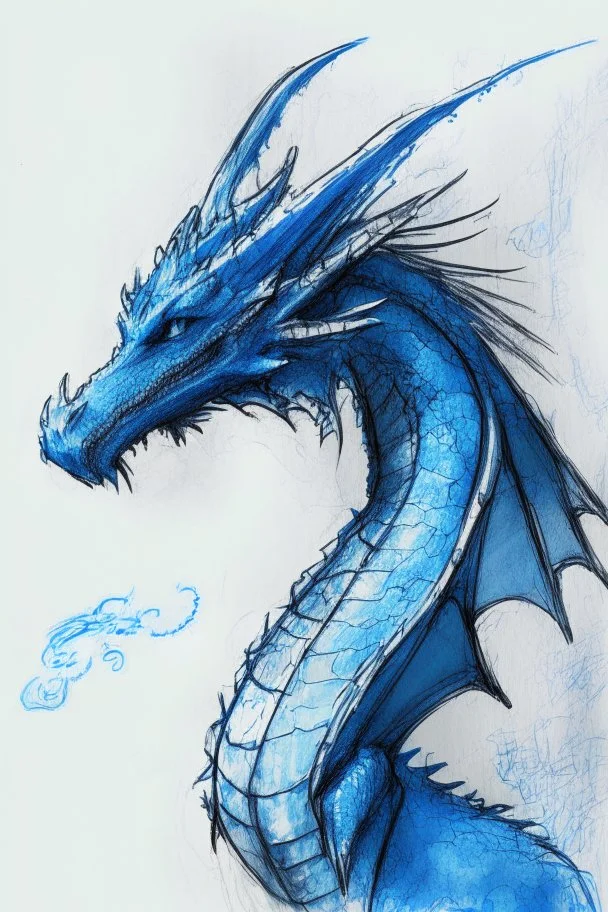 sketch of a blue dragon