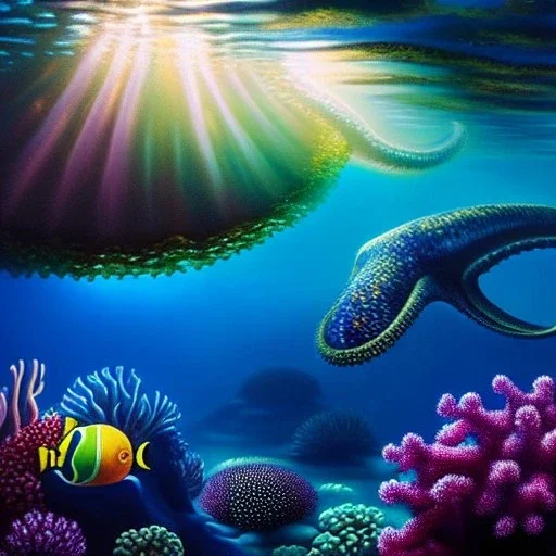 Ultra detailed fullbody Portrait in oil on canvas of underwater 'Kingdom of the Kraken',extremely detailed digital painting, extremely detailed face, crystal clear eyes, mystical colors ,perfectly centered image, perfect composition, rim light, beautiful lighting,masterpiece ,8k, stunning scene, raytracing, anatomically correct, in the style of KyuYong Eom and Steve Jung and robert e howard and Wizyakuza and Simon Bisley.