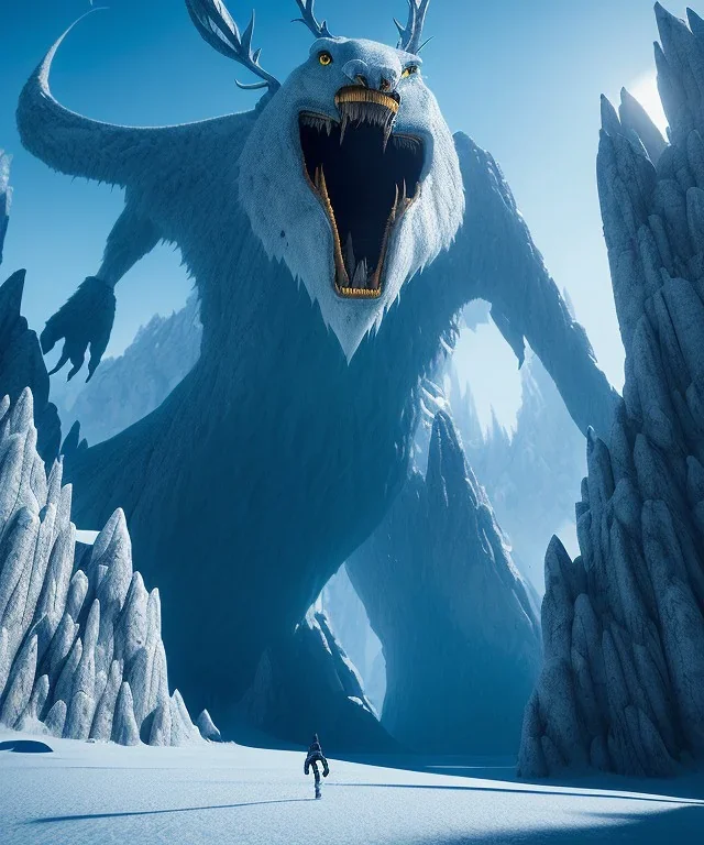 A giant creature frozen inside a mountain,midjourney style, 8k, photorealistic, cinematic lighting, dramatic, atmosphereric,