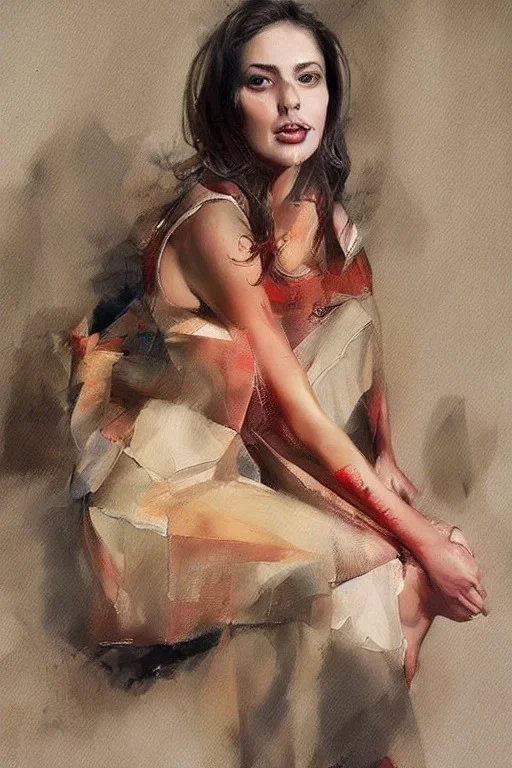 Full body portrait, painting, medium shot lady Agim Sulaj