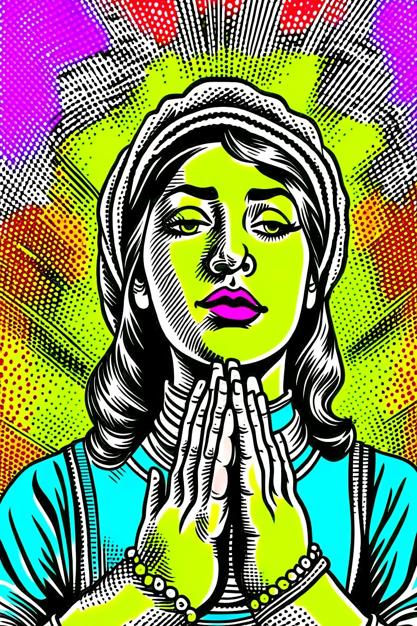 Vintage pop art style of a jewish woman from the torah praying to god