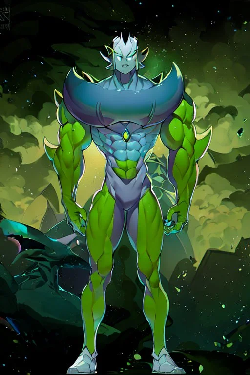 alien From Ben 10 cartoon. Strong, fit body. From his faction. Shark. Advanced jewels and metal. Dark magic. Power and luxury