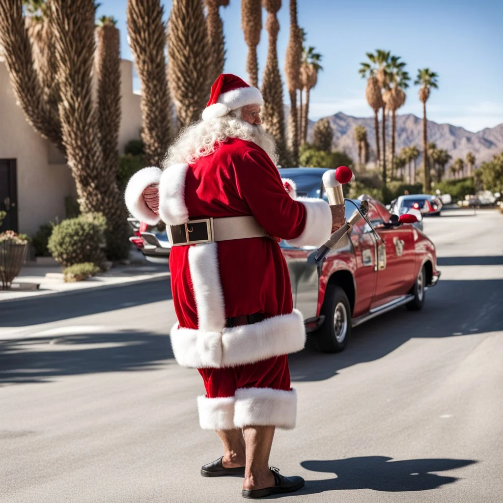 Santa Claus attempting to deliver electronic gifts to residents of Palm Springs