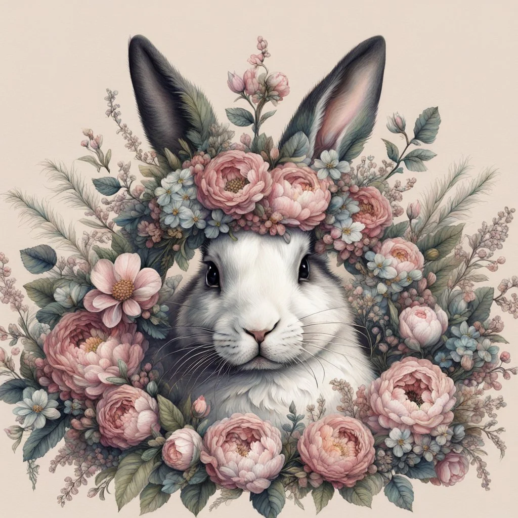 Floral Crown Spring Bunny Art Print baroque style
