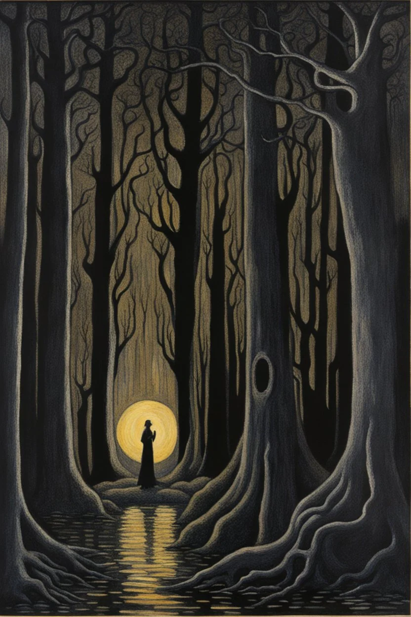 Night, trees, rocks, creepy, gothic horror films influence, georges lemmen and hebry luyten paintings