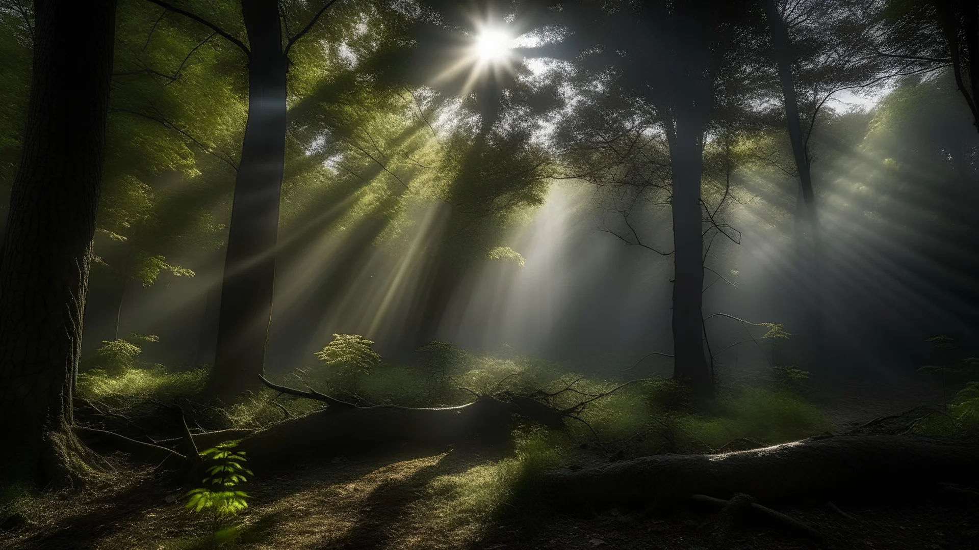 The classroom is filled with the smell of wet earth and the harmonious voices of birds rising in the fresh air. Dim light extends from the openings of the dense trees, drawing a grid of solar rays on the broken ground between the branches of ancient trees. A fine mist creeps between the trees, enhancing the mystery of the atmosphere and giving the forest a magical feel. The tree branches hang artistically, and light and shadow intertwine to create a living painting on the forest floor. Tall tre