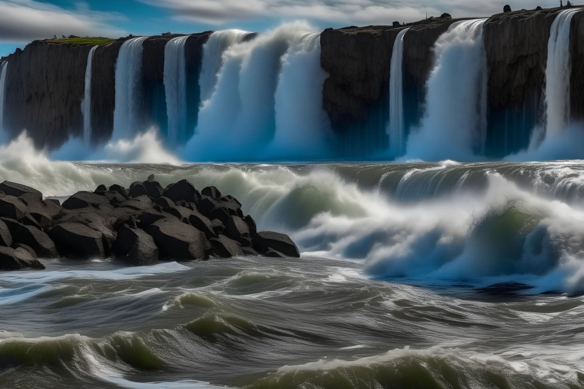 big and very high waterfall with waves