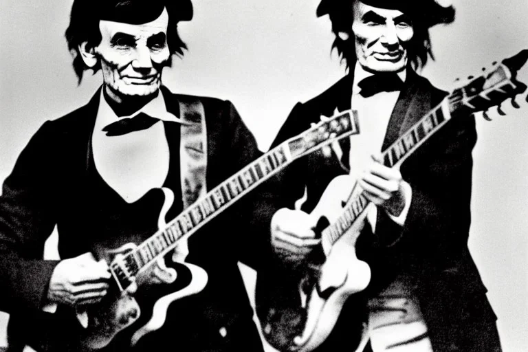 Abraham lincoln playing solo lead guitar for a rock-n-roll band in 1974