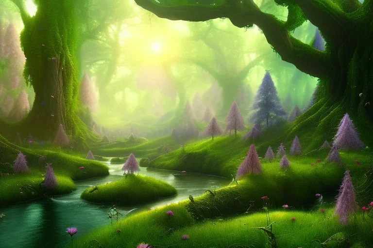 Immersive​ fantasy elven forest blossom river 4k full hd