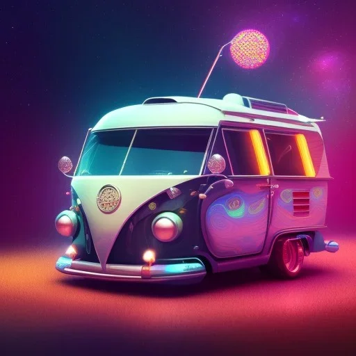 Caravan, ultra realistic, intricate details, ultra highly detailed, shiny, smooth, studio quality, octane render, Surrealism, Triadic colour scheme,glow-stick, ambient lighting,nightclub lighting, polaroid, 100mm, --ar 1:1 --v4