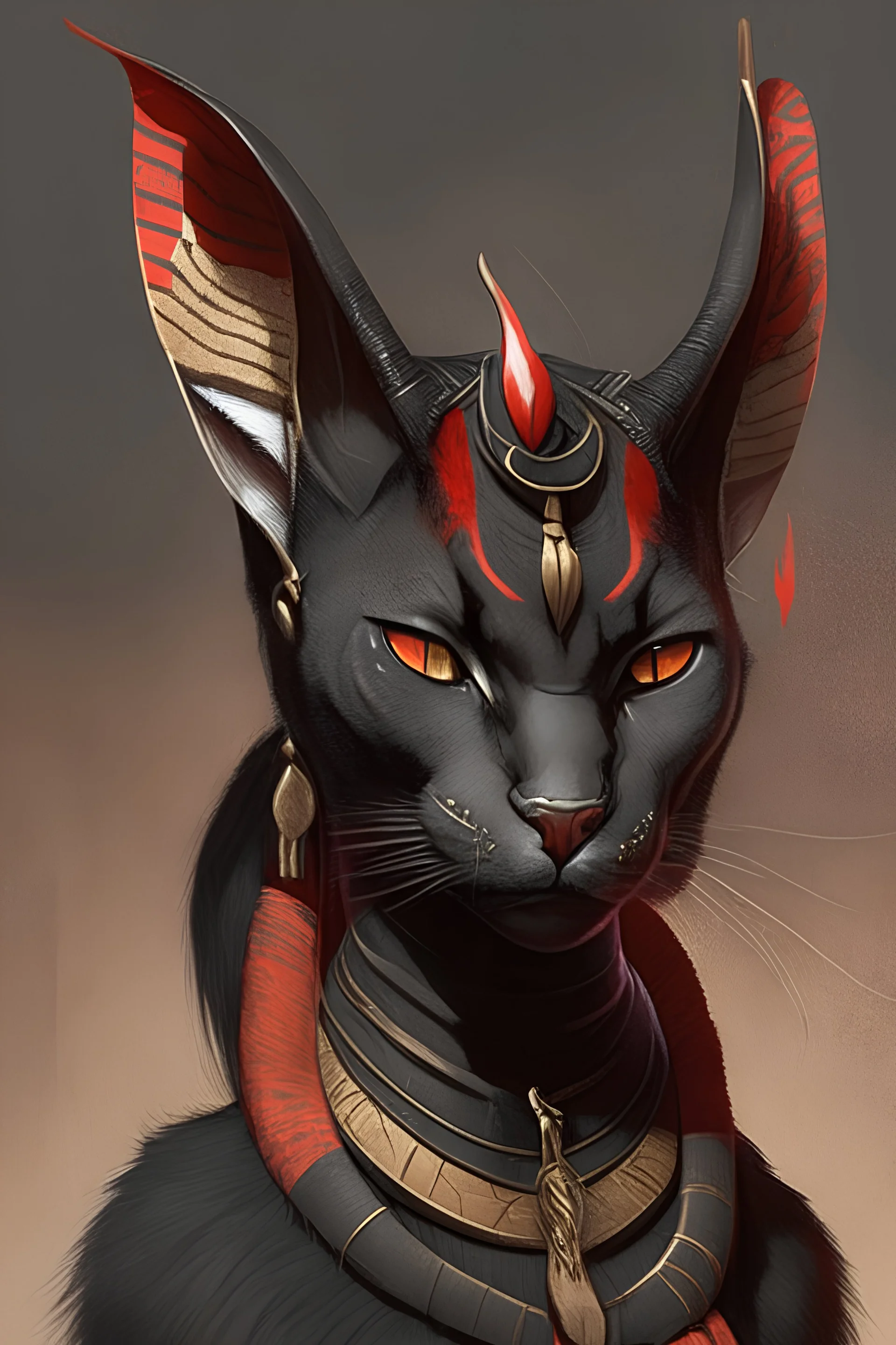 Black and red female tabaxi with ram horns