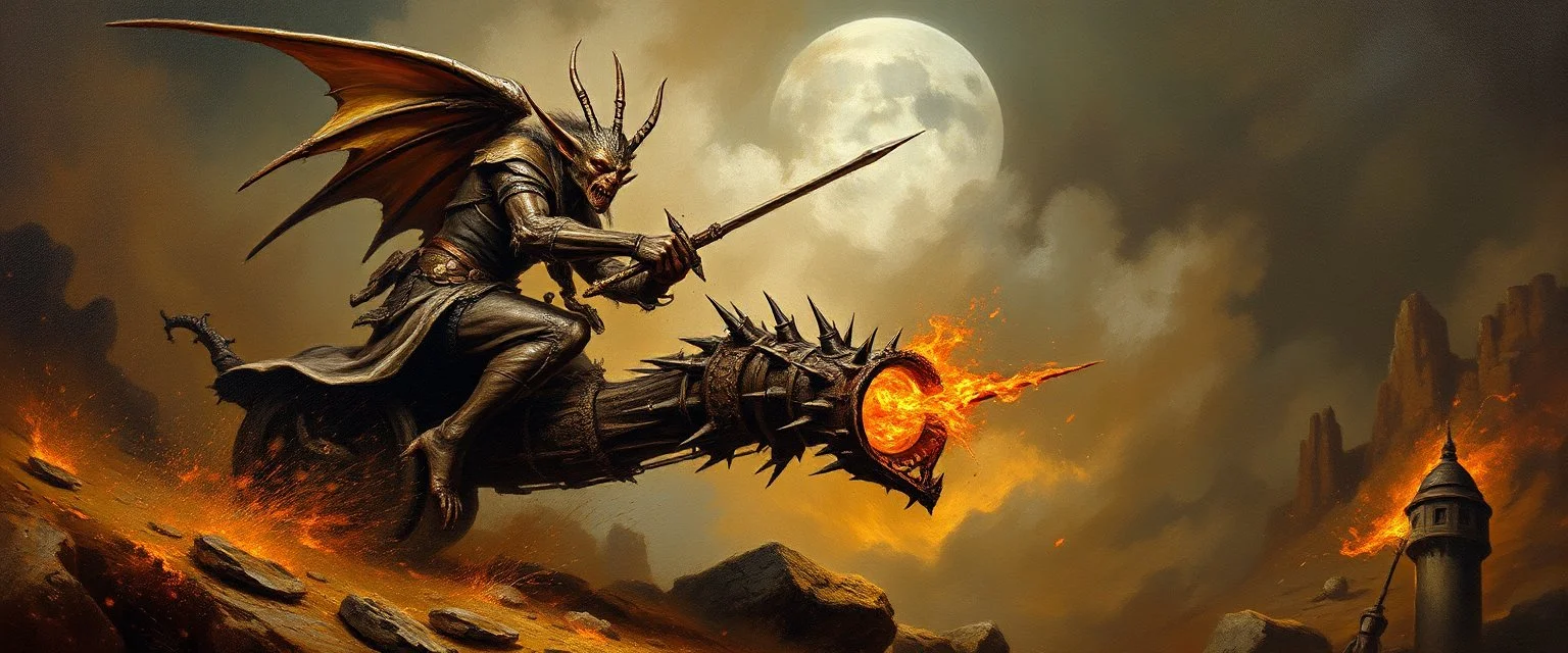 master oil painting by Rembrandt, spiked trike man, gremlin brown, final battle forgotten realms