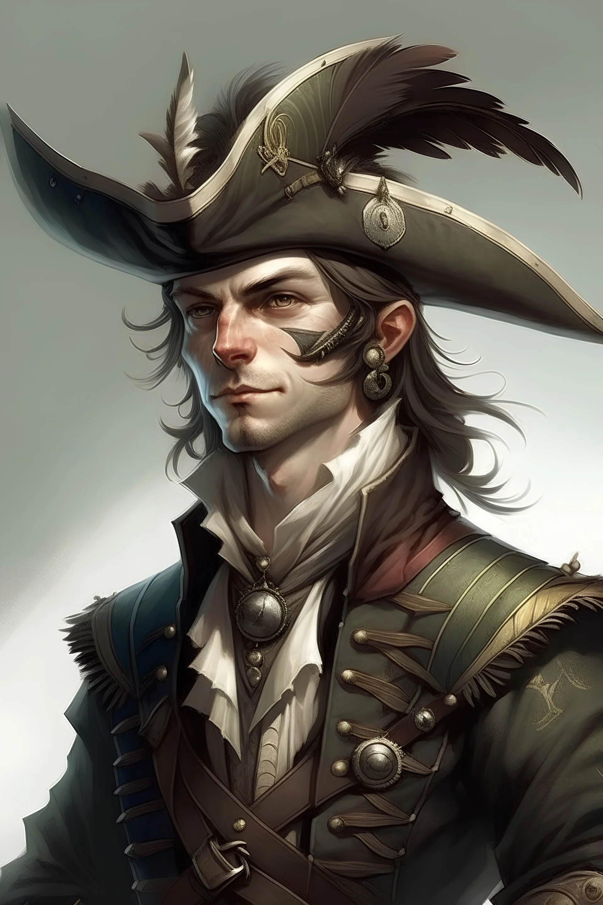 Half elf, Swashbuckler, Pirate, Rapir, Feather on Hat