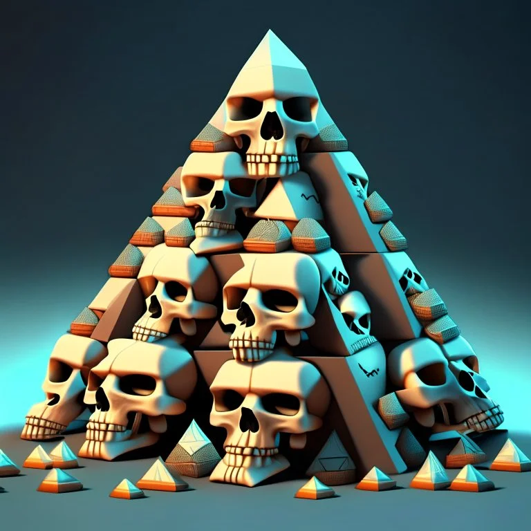 Cartoon of skulls stacked in a pyramid shape 4k