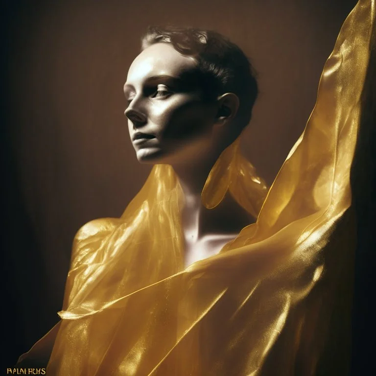 wearing a golden translucent cloth