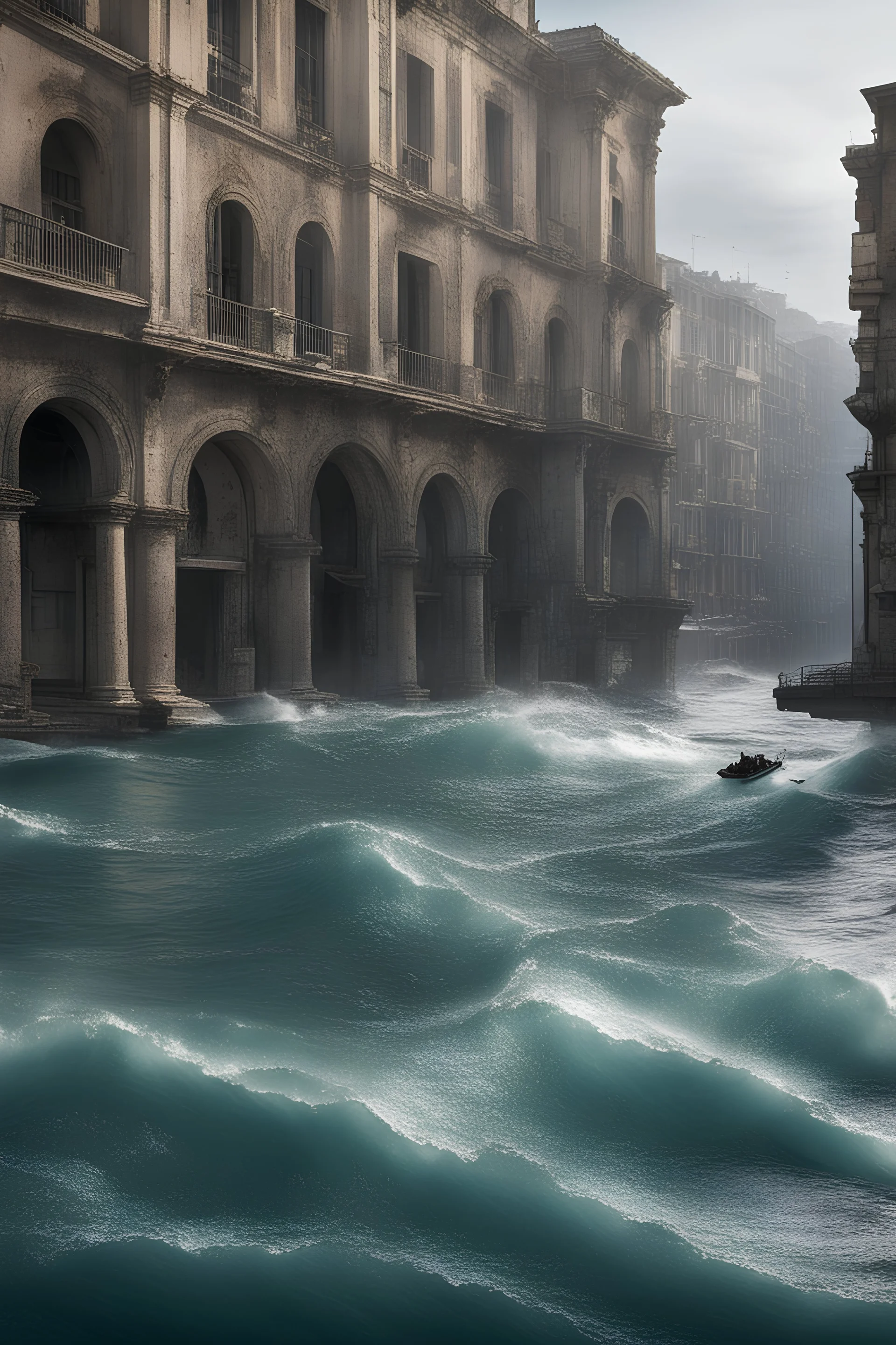 Genova sommersa dalle acque del Mediterraneo in un futuro distopico