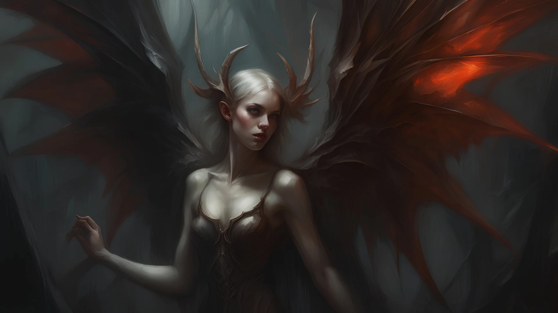 Demonic Elves with Wings,, Full Body Shot, Hyperrealistic, Photorealistic, Instant Details, darkness, by Raymond Swanland & Alyssa Monks & Anna Razumovskaya