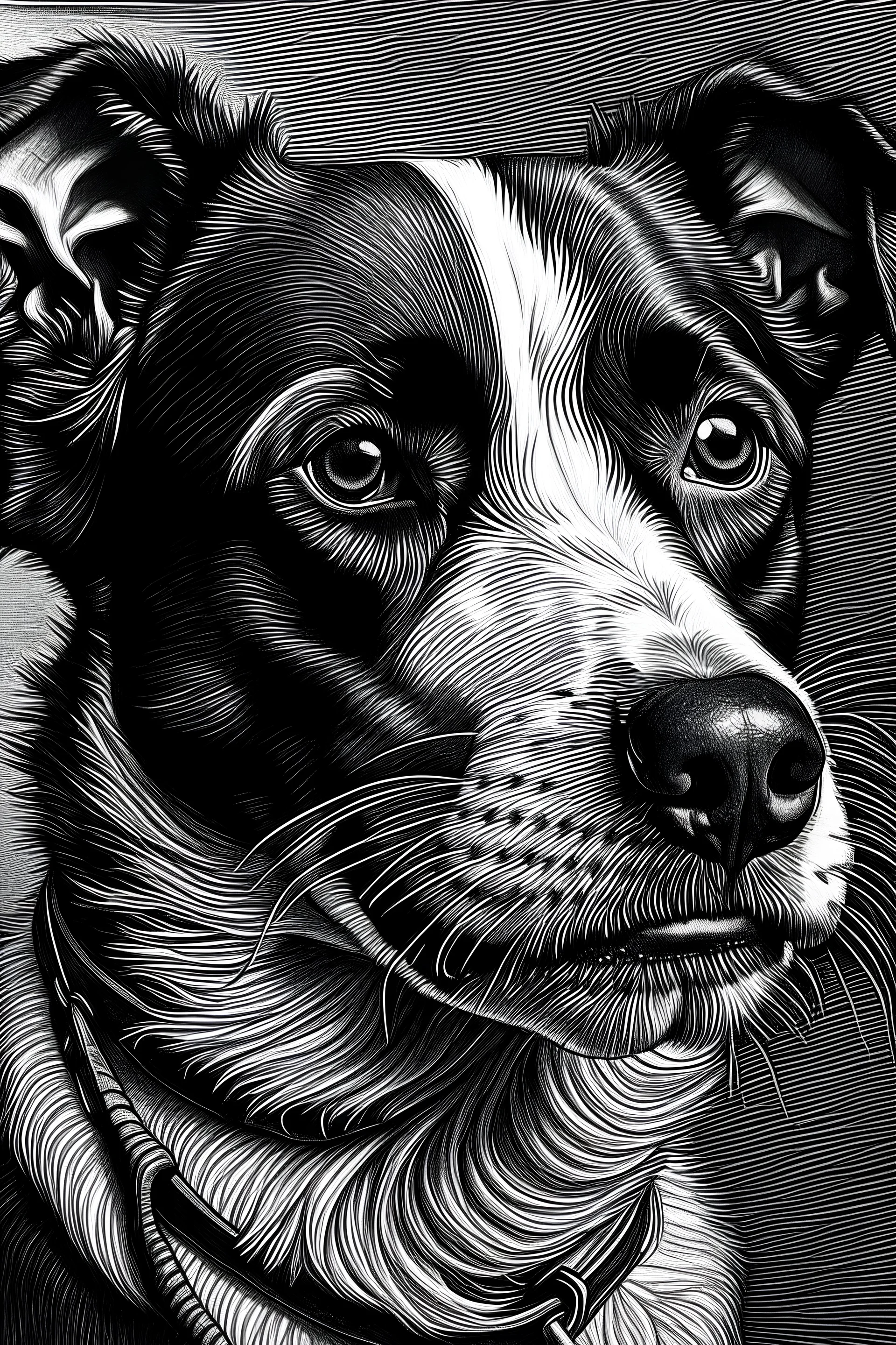 Retrato de un perro callejero en blanco y negro con lapiz por Juan Arancio