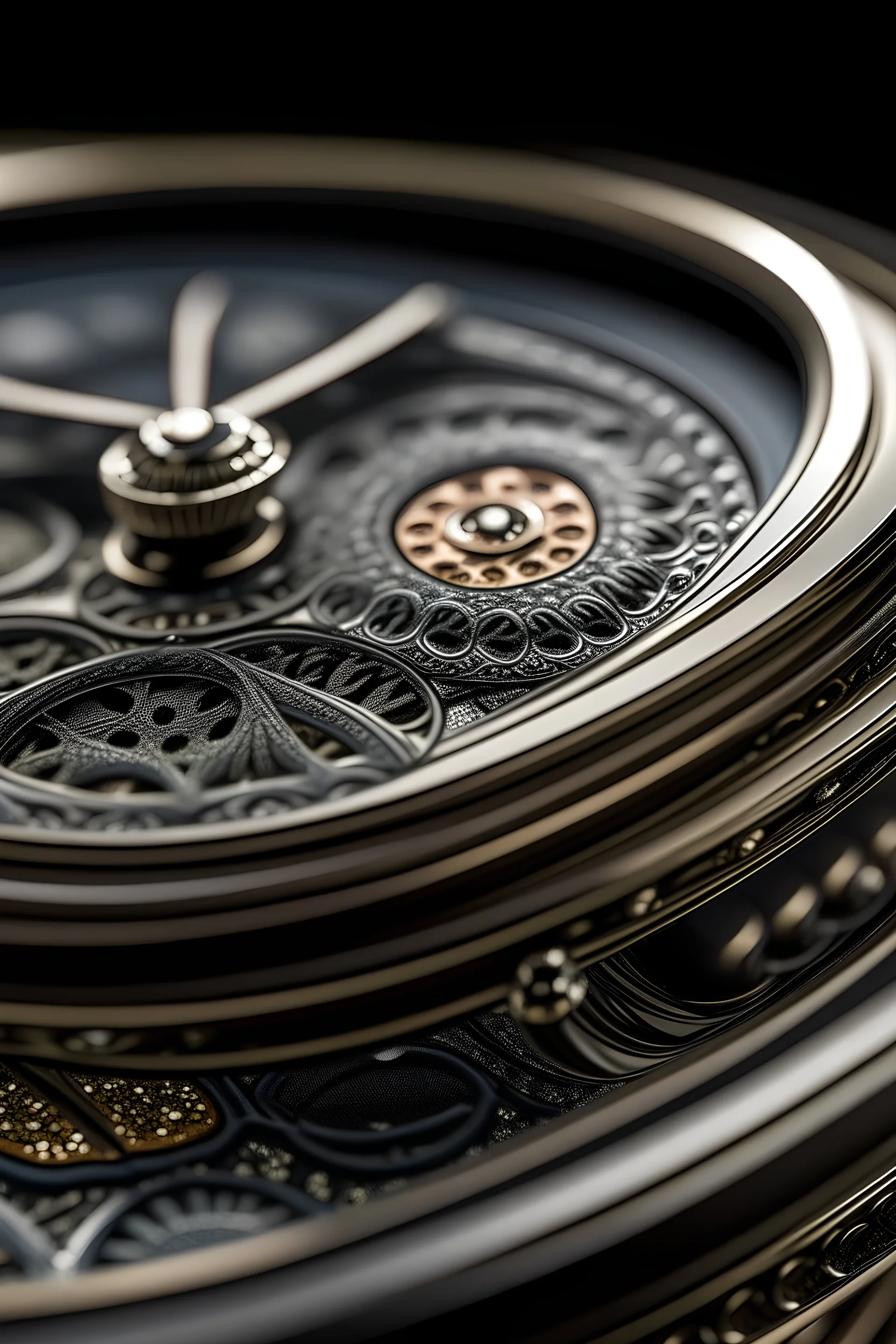 Request a close-up macro image that highlights the precision and detail of the watch's craftsmanship, focusing on the intricate details of the dial, hands, and markers.