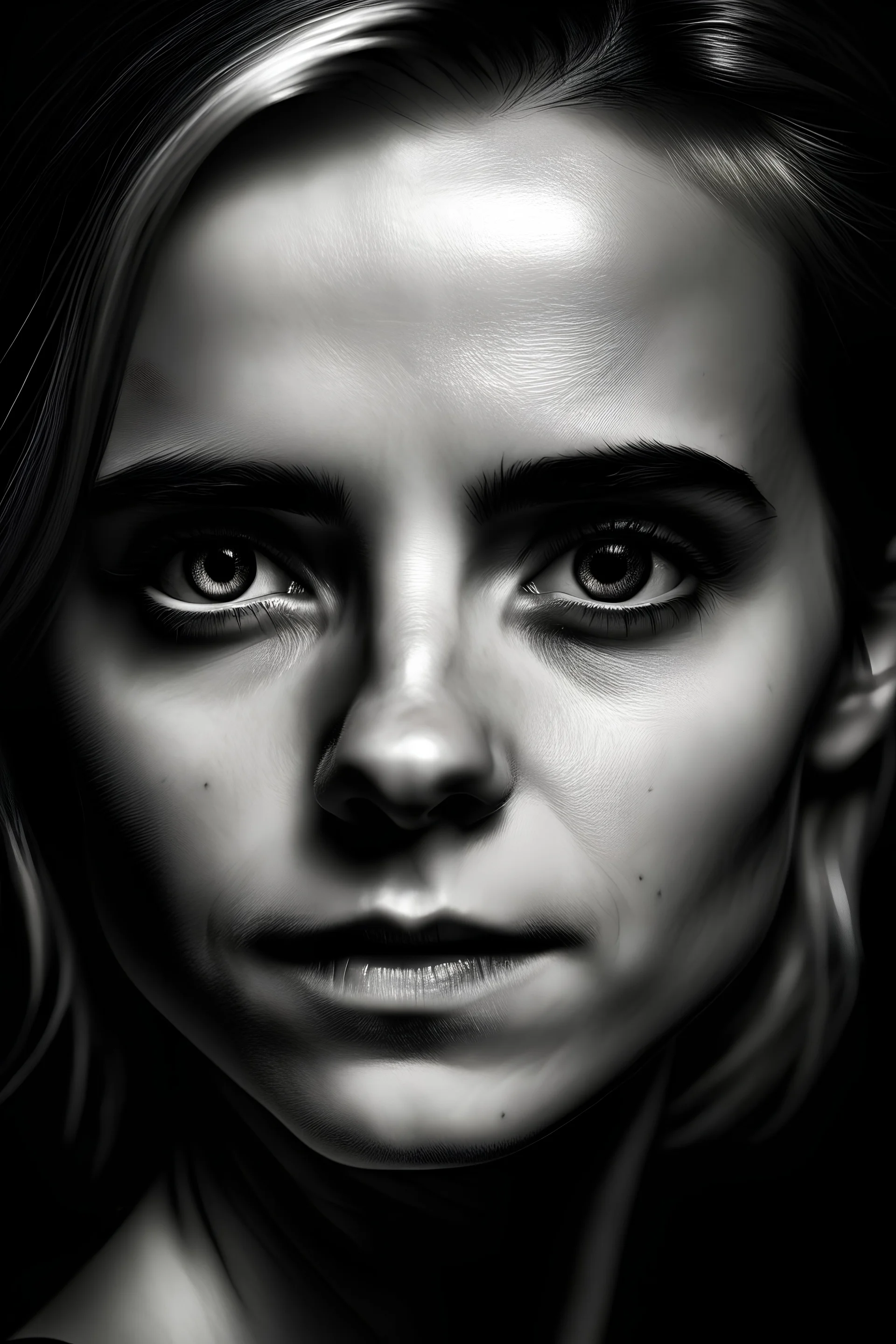 Emma Watson's eyes with long eyelashes on a black background