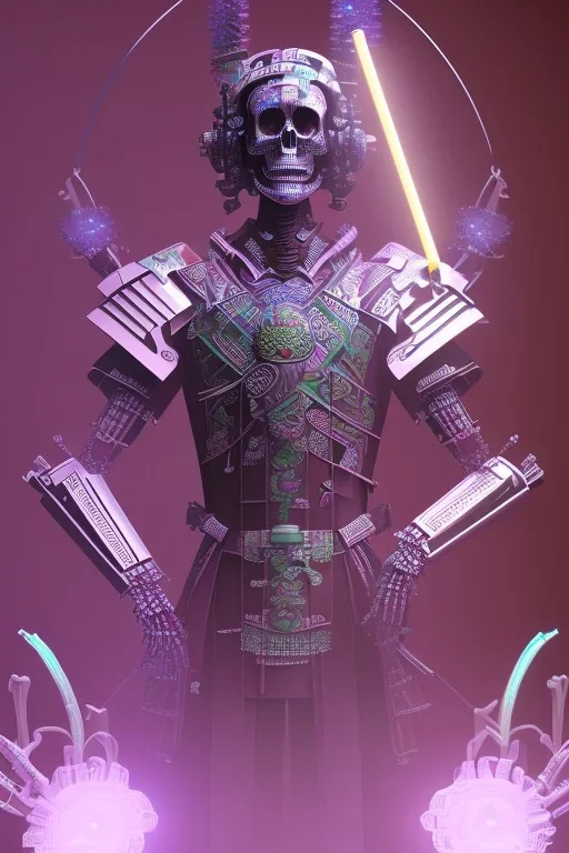 Futuristic Neon crystal skeleton samurai smoke