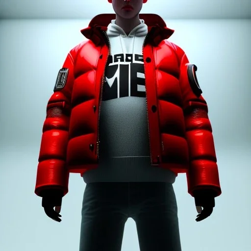 Gaspar noe, hand camera, full body, red puffer jacket, dramatic lighting, hyper realistic, 8k quality, unreal engine 5