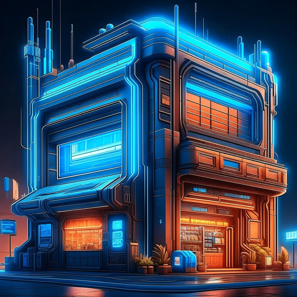 cyberpunk retro futuristic town hall for comics