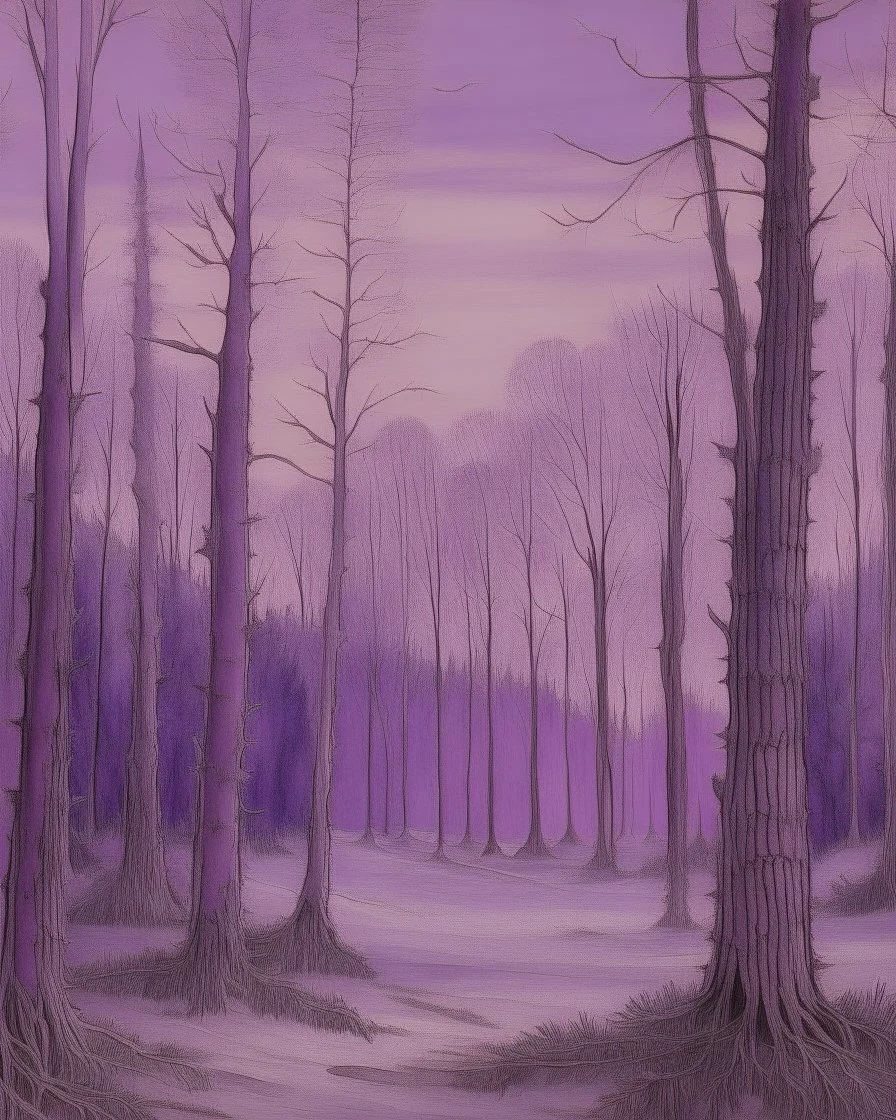 A purple winter forest painted by Leonardo da Vinci