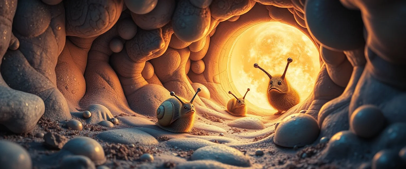 enter the strangest bubble doorway to weird dimension and the aura of its heavenly furry messed up snail creatures