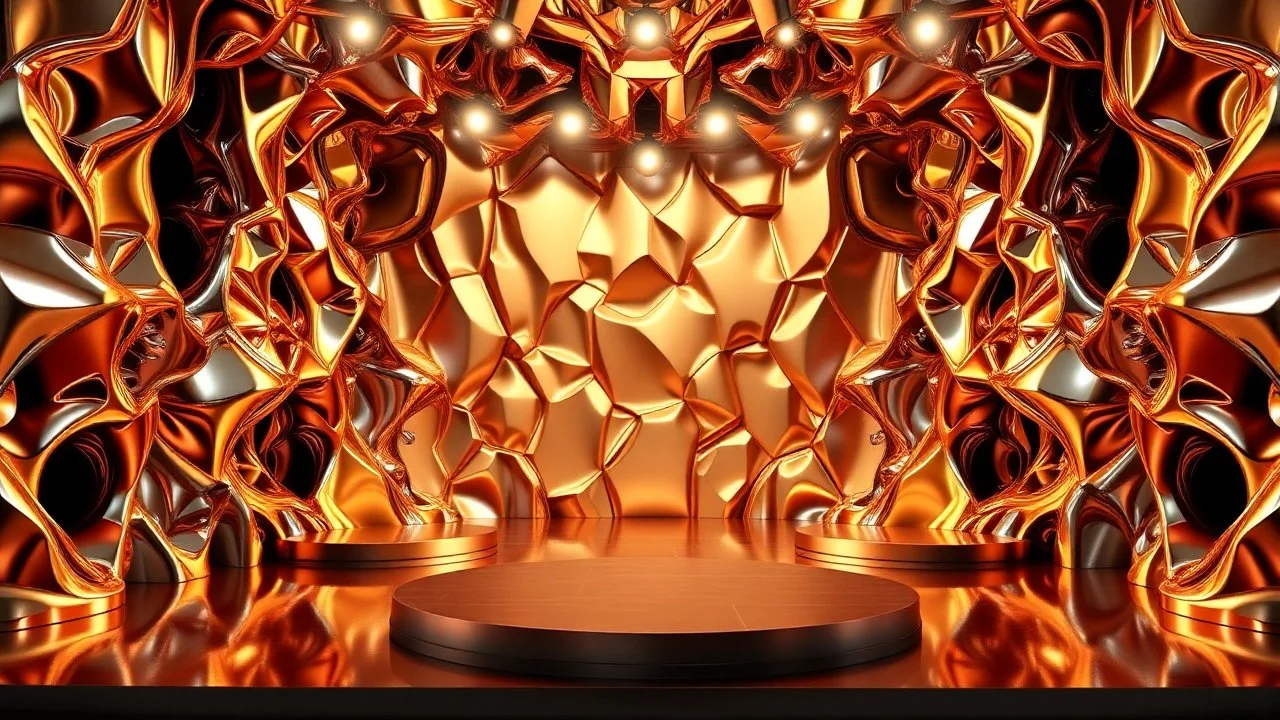 a 3d fractal stage structre made of metallic color 3d structures, pertty artistc background