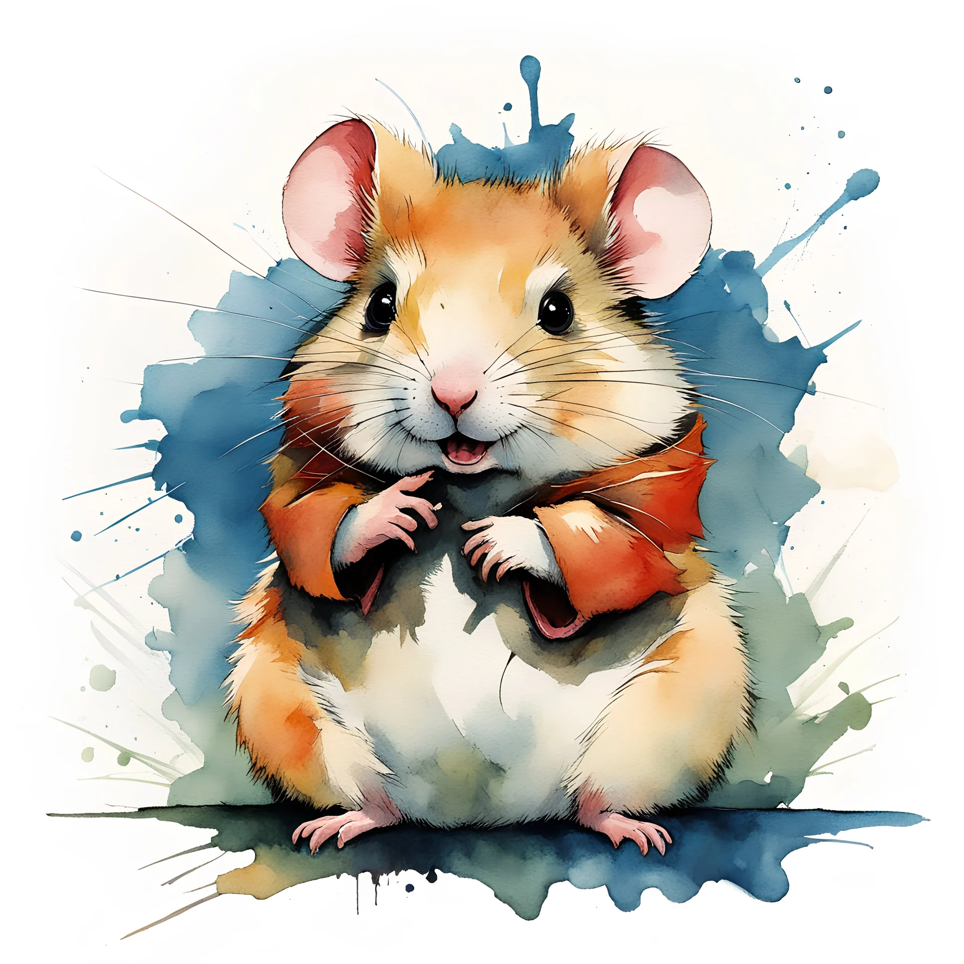 modern composition, adorable hip hamster by Alex Maleev and Gerald Scarfe and Zdzislaw Beksinski, watercolour style, negative space, loose brush strokes