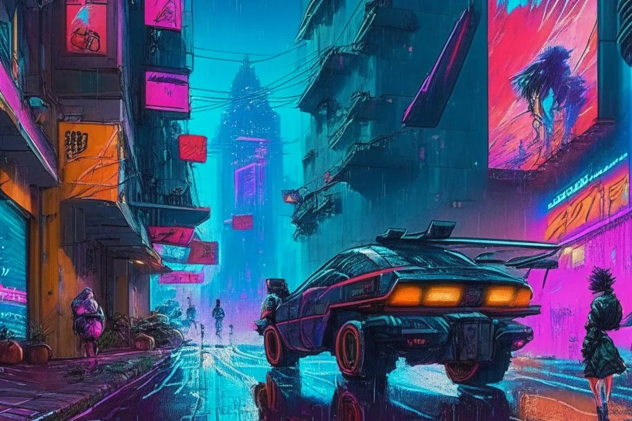 masterpiece, high detail, best quality, vibrant colors, Cyberpunk street, comic style