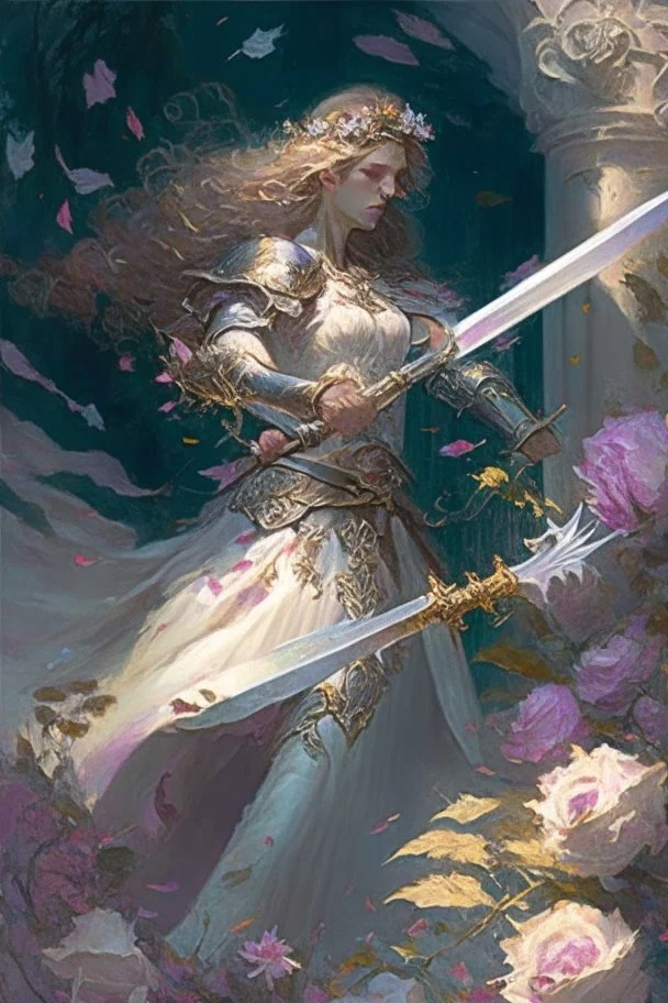 Without a moment's hesitation, Agatha, wielding her sword adorned with carved flowers, seized the opportunity. With a swift and precise movement, she struck beneath the tyrant's shoulder, piercing through his defenses and driving him to his knees.