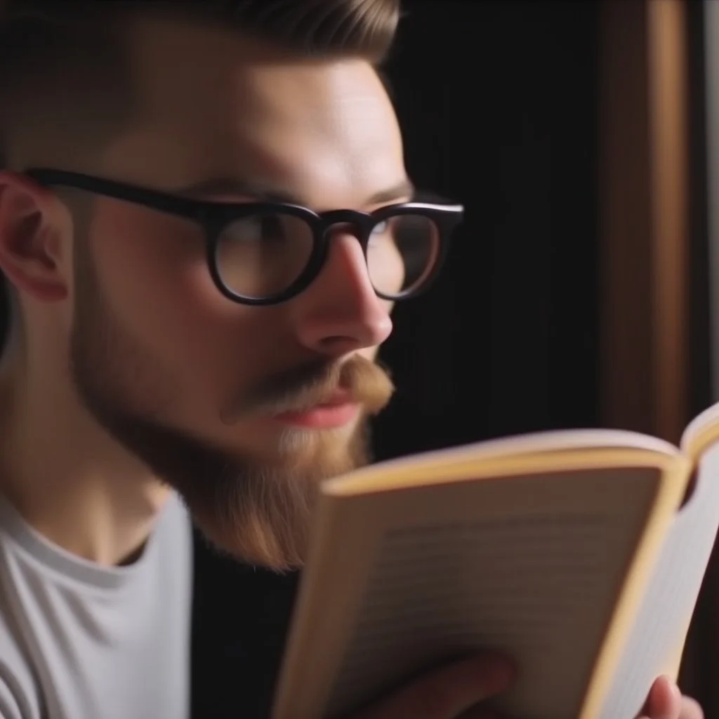 A picture of a person reading a remarkable book on self-development, with a focus on working on self-improvement and acquiring new knowledge, 4K