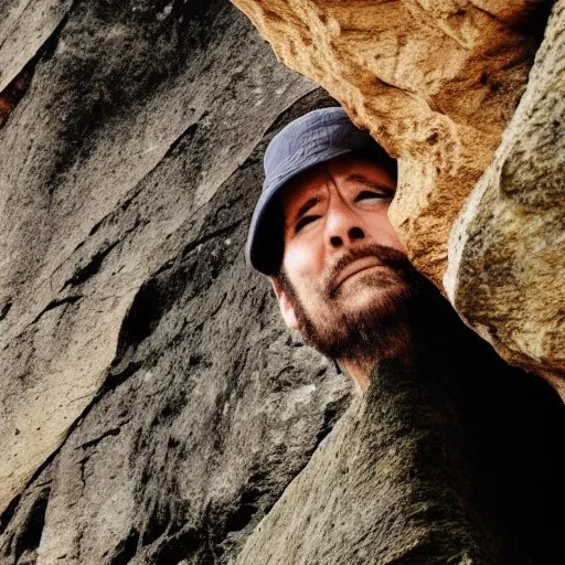 face of a man in a rock cliff