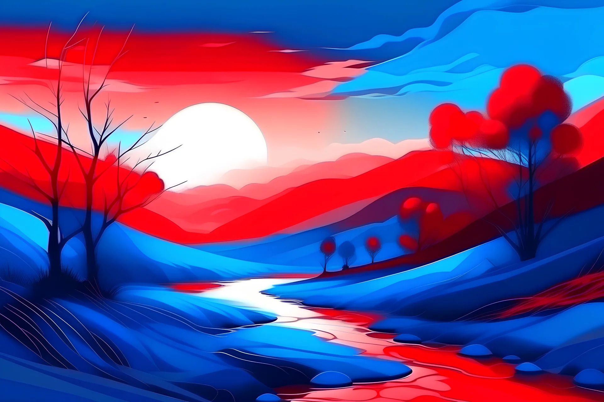 landscape in red and blue colors