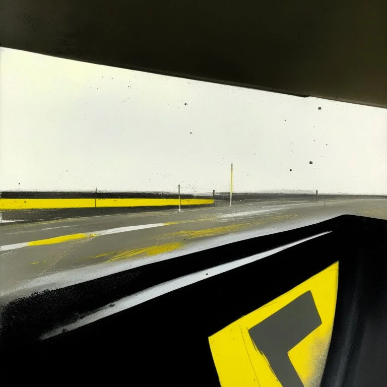 Minimal abstract oil paintings desolate 1960s carpark concrete fragments. Yellow road markings. style of Justin Mortimer and Phil Hale.