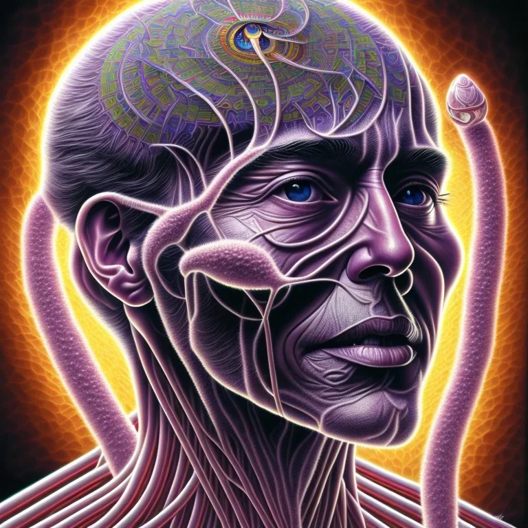 Alex Grey art style. Sitting on the toilet. high detail. Fear inoculum album