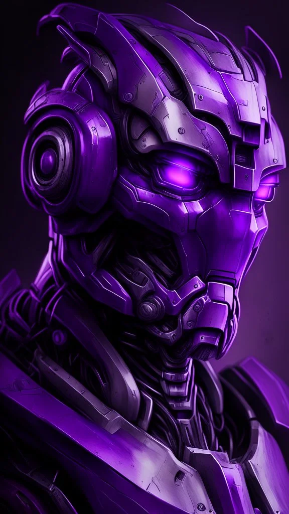 robot portrait ultra realistic, purple colors