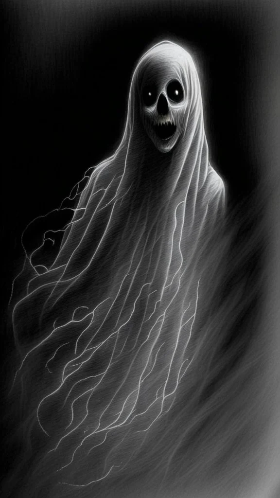 pencil drawing of ghost, Spooky, scary, halloween, black paper